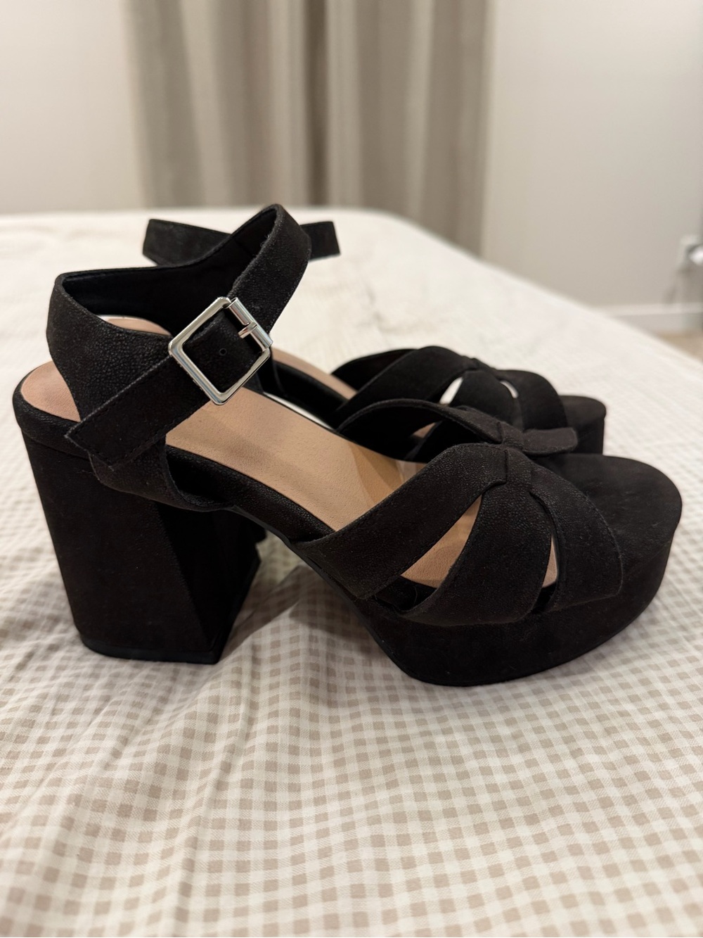 torrid Black Suede Platform Block Heel Sandals